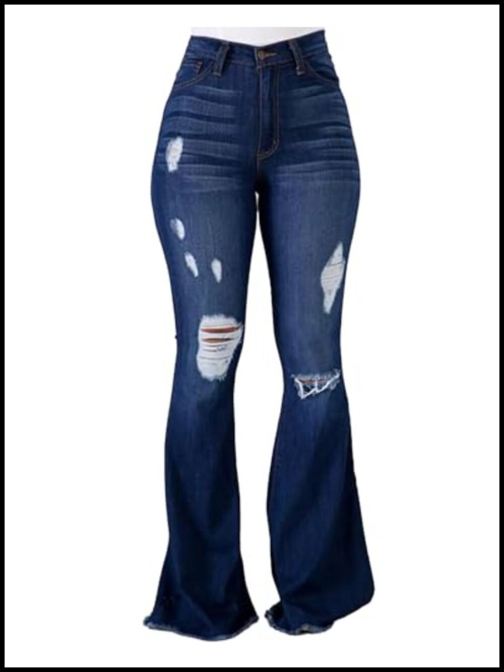 Women's High Waist Flare Bell Bottom Jeans Ripped Distressed Wide Leg Denim
